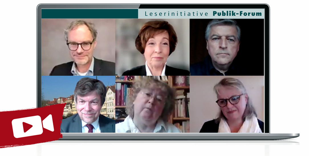 Moderator Matthias Drobinski (obere Reihe links) und die fünf Podiumsgäste (im Uhrzeigersinn): Agnes Wuckelt, Helmut Schüller, Isolde Leopold, Dorothea Sattler und Volker Leppin. Moderator Matthias Drobinski (obere Reihe links) und die fünf Podiumsgäste (im Uhrzeigersinn): Agnes Wuckelt, Helmut Schüller, Isolde Leopold, Dorothea Sattler und Volker Leppin.