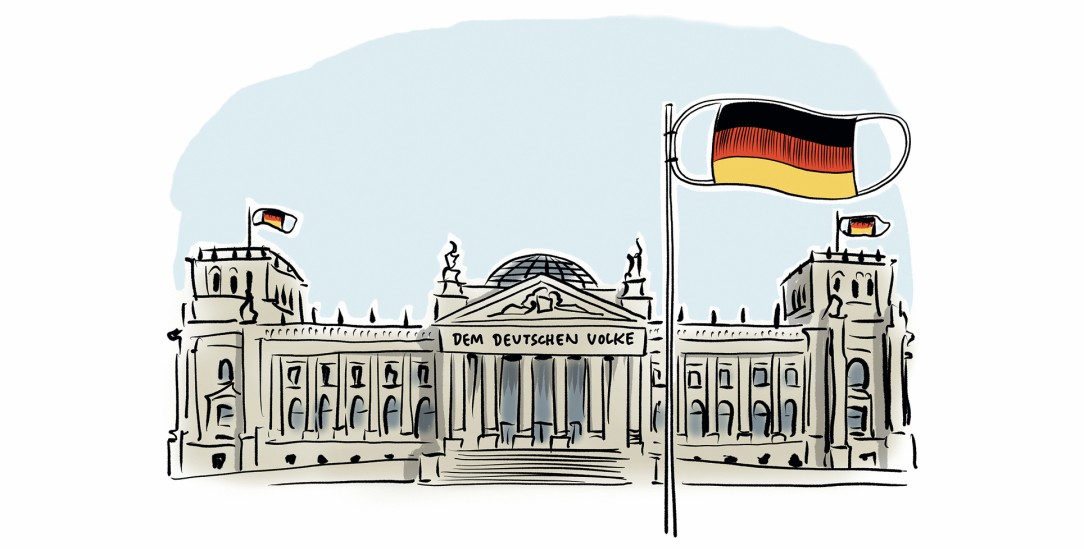 Maskenpflicht als nationale Aufgabe (Zeichnung: PA/Die Kleinert/Schwarwel) Maskenpflicht als nationale Aufgabe (Zeichnung: PA/Die Kleinert/Schwarwel)
